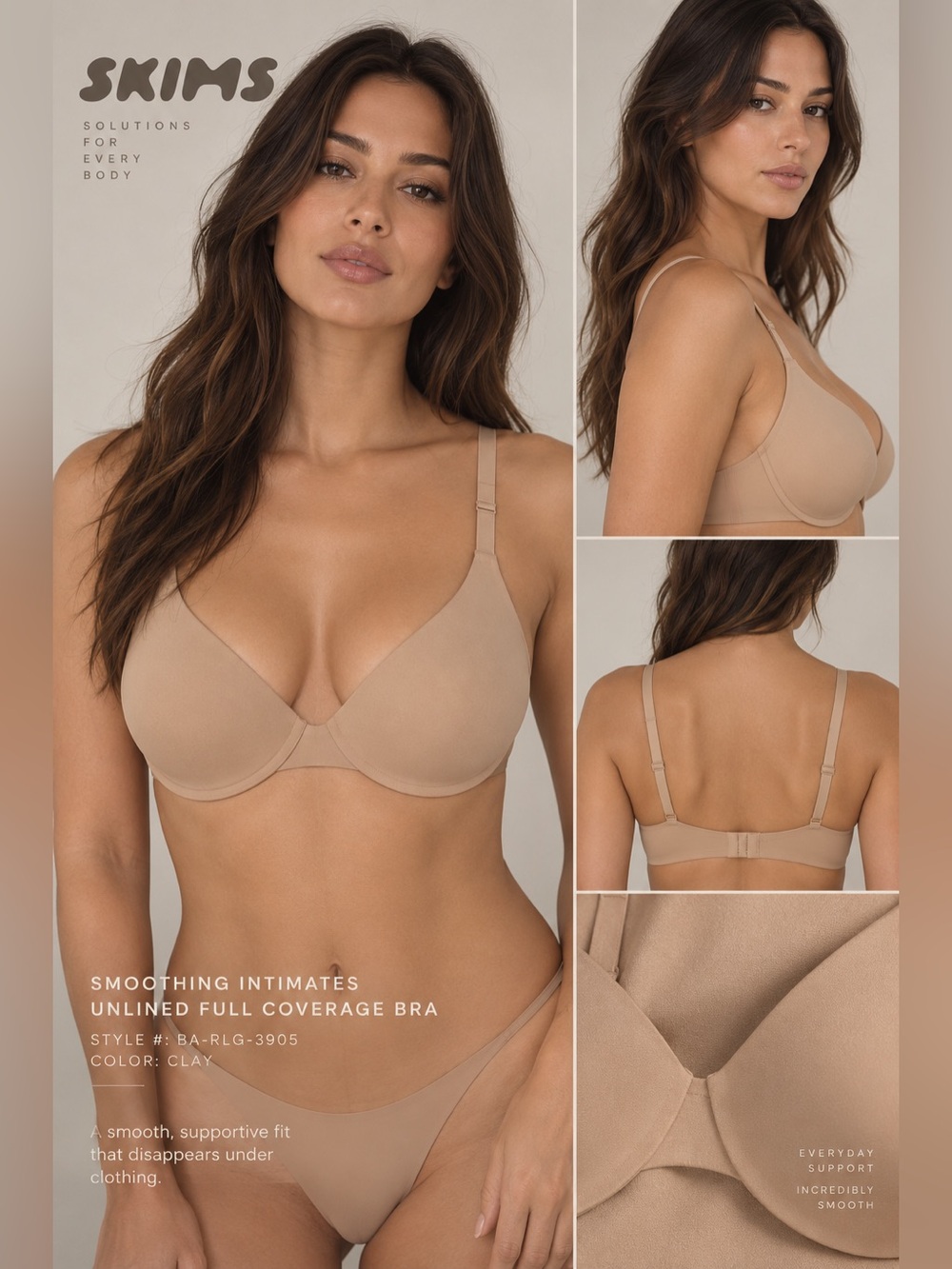 SKIMS Smoothing Intimates Unlined Full Coverage Bra Clay 36C NWT